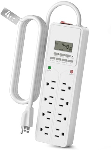 BN-LINK 8 Outlet Surge Protector with 7-Day Digital Timer (4 Outlets Timed, 4 Outlets Always On) - White