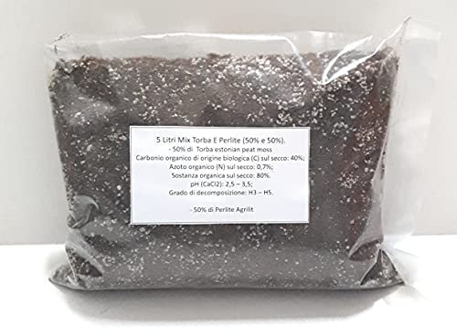 Torba 5 LT. Miscela Di Torba Bionda Acida Di Sfagno E Perlite Per Piante Carnivore, Piante Grasse, etc