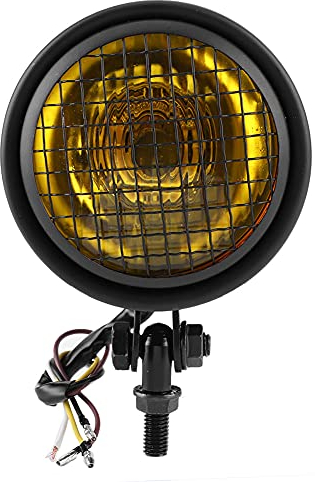 OUKENS Motorrad-Scheinwerfer, hohe Helligkeit Universal-Motorrad-Scheinwerfer 35W Retro-Motorrad-Scheinwerfer-Grill-Linsen-Abdeckung 1750lm(Gelb)