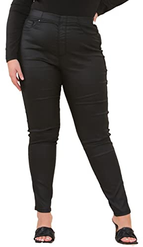 UC Womens Ex High Street Curve Leather Look Jeans Ladies Stretchy Skinny Fit Pants (14, Black)