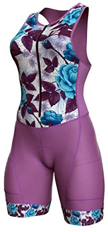Zimco Triathlon-Anzüge für Damen, Triathlon-Anzug, Schwimmen, Radfahren, Laufen, Violette Blume, L