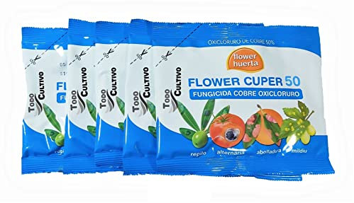 Fungicida Cuper 50 oxicloruro de cobre (tratamiento para 80-100 litros) contra repilo abolladura minilia cribado moteado o bacteriosis. Tratamiento para 100 litros.(5sobres)