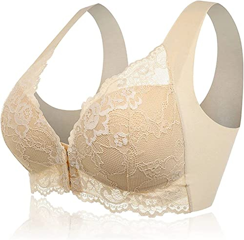 Ronronner Reggiseno Donna Pizzo Sportivo Cinghie Senza Bretelle Reggiseno Yoga Sportivo Impunture Supporto Microfibra e Pizzo con Interno Coppe in Coton Beige XL