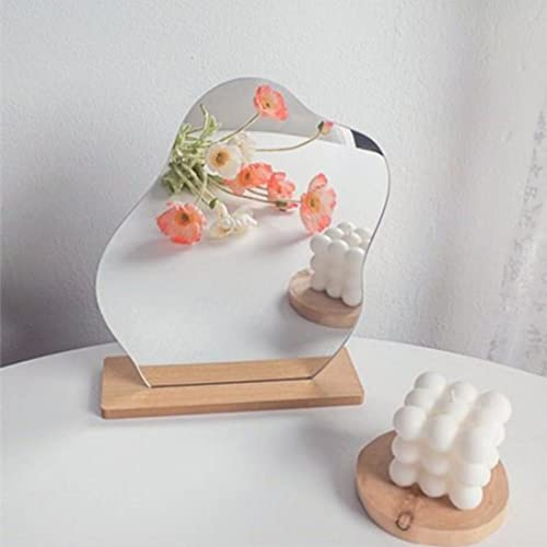 Miroir de Maquillage en Acrylique sans Cadre，iroir Chambre sans Cadre Miroir en Forme avec Base en Bois pour in-Outdoorshop, Bain,Chambre Salon et la Décoration à la Maison