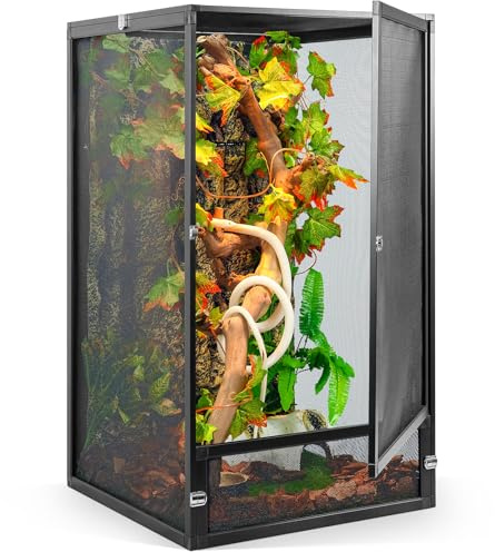 RunDuck 45 Gallon 360° Panoramic Foldable Reptile Terrarium Kit: Crested Gecko Tank and Reptile Cage for Superior Ventilation, Easy Feeding, Sturdiness, and Simple Assembly (Black, 32x18x18)