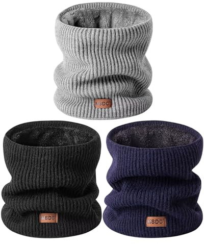 MSDC Schal Herren Winter 3 Stück, Halswärmer Schlauchschal Damen Thermal Dick Warm mit Fleece Gefüttert Kaltes Wetter, Loop Halsschlauch Halstuch Ski-Gesichtsmaskenabdeckung（Schwarz,Marine,Grau）
