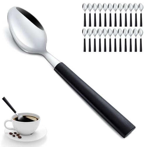 Funnydin Teaspoons Set of 24, Black Handle Teaspoon, 6.3 inch/16 cm Stainless Steel Coffee Spoon, Tea Spoons for Home, Kitchen, Restaurant, Dishwasher Safe