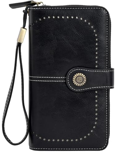 HoaaiGo Geldbörse Damen, Portemonnaie Damen, Geldbeutel Damen Groß, RFID Blocking Portemonnaie, Kapazität Leder Clutch mit Kartenfächer für Frauen