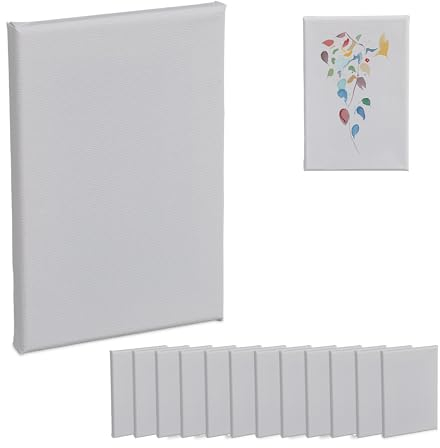 Relaxdays Canvas, Set of 14, Rectangular, 12x18 cm, Watercolour & Acrylic Painting, Blank Frame, White, Fibreboard, 12 x 18 cm