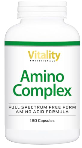 Amino Complex Kapseln Mit 21 Aminosäuren, Vollspektrum Freiform Aminosäuren Formel, Vegan (180 Stk) Vitality Nutritional by Vitamin Express