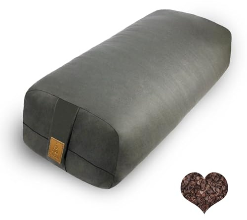 FelizMax Organic Buckwheat Bolster (24X10.5X5.5 in) Supportive Yoga Cushion Rectangular Meditation Pillow 100% Cotton Cover (Light Grey)