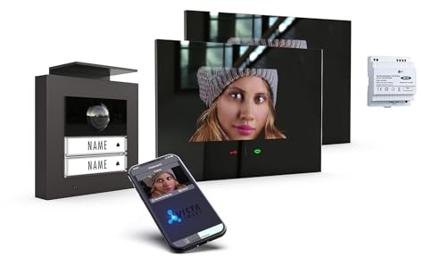 m-e iP Video-Türsprechanlage RFID anthrazit/schwarz | Aluminium Außenstation für 2-Familienhaus | 7“ Innenstation | Türklingel mit Kamera | Freisprechanlage Video Sprechanlage Zweifamilienhaus 4-Draht