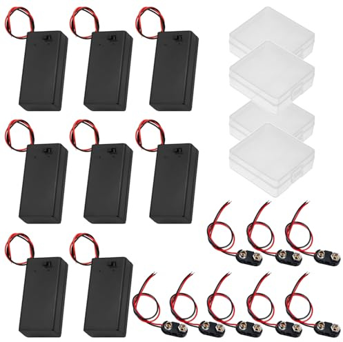 GTIWUNG 8 Pezzi Portabatterie 9V, Scatola Porta Batteria, Custodia per Batterie in Plastica con Interruttore ON/OFF, 8 x Supporto Connettore Clip per Batteria con 15cm cavo,Tipo I