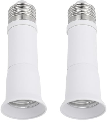 PATIKIL 4.3 Inch E26/E27 Light Socket Extender, 2 Pcs White Silver Tone | Flexible Bulb Socket,Extension Adjustable Bulb,Extender Adapter,for Medium Screw Base Home Lamps