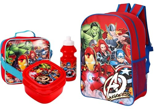 Quickdraw Avengers Backpack & 3pc Lunch Bag Set Kids Superhero Back to School Bag Sandwich Box Set