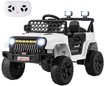 GOPLUS 12V Voiture Electrique Enfants 1-2 Places, 4x4 Electrique Enfants avec Télécommande, 3 Vitesses 2,5-4 km/h, Musique, Lumières LED, Voiture Electrique pour 3 Ans+, Charge 30KG (Blanc)