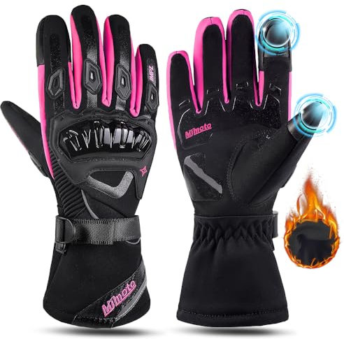 Mjmoto Gants de moto coupe-vent imperméables pour femme – tactiles – hiver rose taille XS