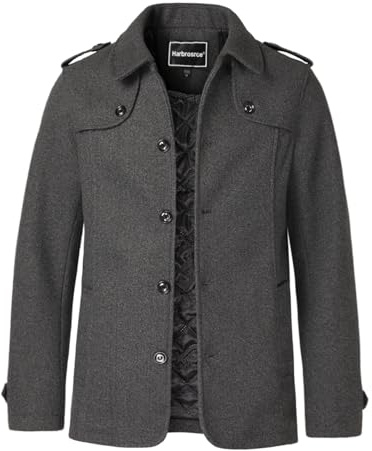 Harbrosrce Cappotto da Uomo Giacche di Lana Elegante Trincea Cappotto Invernale Lavoro Corto Business Trench Coat Imbottito e Foderato Calda Giacca