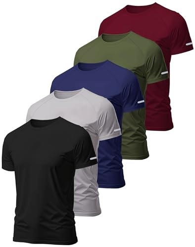 Hioutdoor Set med 3 eller 5 funktionella sportkläder för män – kortärmad andningsbar – snabbtorkande träning för löpning, träning