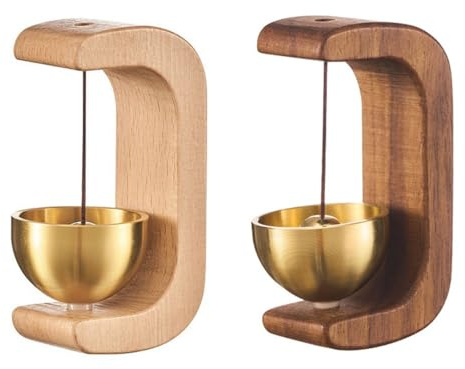 Campanilla de viento de madera, 2 campanillas de puerta en forma de C con parte trasera magnética para el hogar, restaurante, oficina, jardín, entrada, armario, nevera