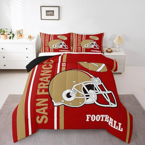 Loussiesd Juego de ropa de cama con diseño de equipo de fútbol americano para niños, niñas, adolescentes, decoración de habitación, juego de edredón de fútbol americano, tamaño individual, juego de