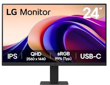 LG 24U631A-B Desktop-PC-Monitor 24 Zoll (61 cm), IPS-Panel, QHD-Auflösung (2560 x 1440), 5 ms 100 Hz, HDR 10, sRGB 99% (CIE1931), neigbar, HDMI 2.0, USB-C (15 W)