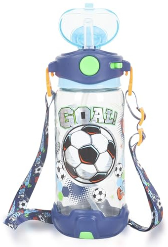 Kids Water Bottle with Straw & Strap for School Kids Girls Boys, 22oz BPA Free Child Drinking Water Bottle One-Click-Open Leak-Proof Locking Flip Lid for Back to School Sport Travel