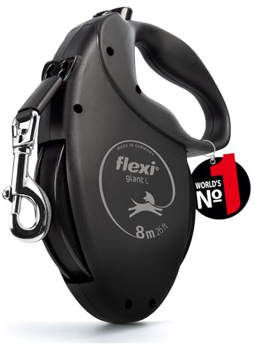 FLEXI - Guinzaglio Giant L Nastro 8 m - Cintura Robusta - Impugnatura Ergonomica Morbida - Custodia Moderna - Moschettone Solido - Per Cani Robusti Fino a 50 kg - Nero