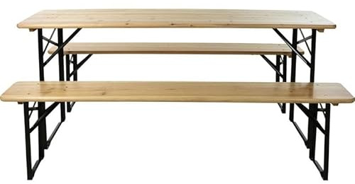 Mesa + 2 bancos plegables madera