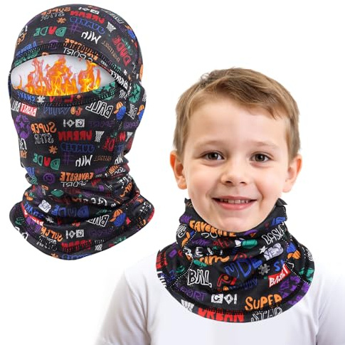 AYPOW Passamontagna Invernale in Pile Termico Bambini 4-10 Anni, Multifunzione Antivento Caldo Maschera da Sci Ciclismo, Berretti Cappello con Scaldacollo, per Ragazzi Ragazze Sport all'Aria Aperta