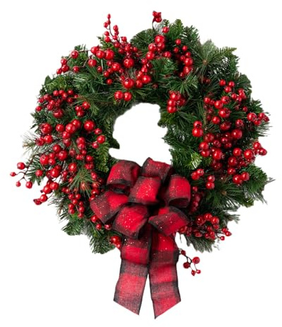 30cm Weihnachtskranz, Rot und Grün Weihnachtsdeko, Kreativ Weihnachtsgirlande, Kranz für Tür, Weihnachten Türkranz für Fenster, Haus und Garten (30cm)