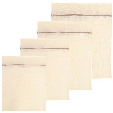 HENGBIRD Ensemble de 4 sacs filet linge machine à laver, 100% coton avec fermeture éclair, sac linge sale idéal pour le lavage des soutiens-gorge, filet de lavage, parfait pour les voyages
