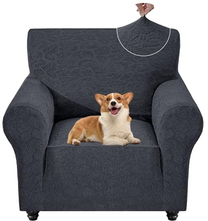 YSTELLAA Housse De Fauteuil 1 Place Extensible, Universelle, Gris Foncé | Housse Canape Universelle, Sofa Cover Antidérapante, Adapté pour Le Salon Et Animaux Domestiques