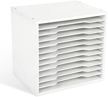 Organizador de papel de madera blanco de 12 niveles con estantes ajustables, soporte de documentos, organizador de escritorio, almacenamiento de papel para escuela, hogar y oficina