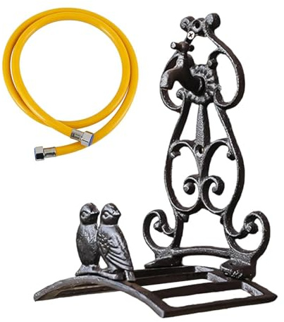 Gancio per tubo da giardino, robusto organizer da parete, supporto decorativo a forma di , struttura in ferro resistente, di conservazione , uso interno ed esterno