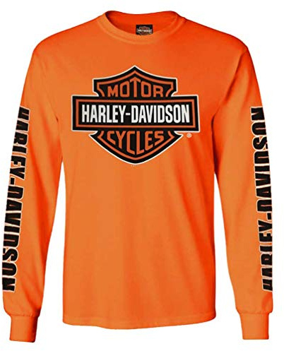 Harley-Davidson Men's Long Sleeve Orange Bar & Shield White Shirt 30291964 (XL)