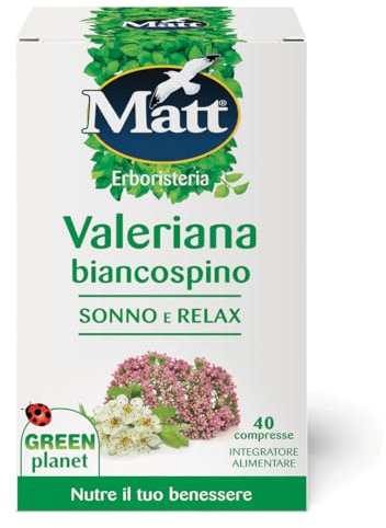 Matt, Valeriana Biancospino Sonno e Relax, Integratore Alimentare Utile per Favorire il Rilassamento e il Sonno, Migliora la Qualità del Sonno, Confezione con 40 Compresse, 28 g