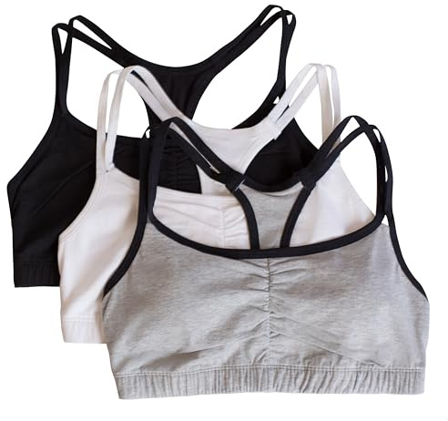 Fruit of The Loom Sujetador Deportivo de algodón con Tirantes Delgados para Mujer, Gris con Negro/Blanco/Negro, 90