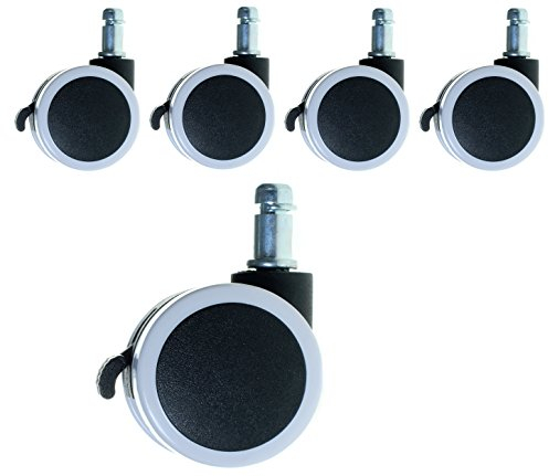 TUKA Jeu de 5 PU roulettes sols durs 11mm, Frein de sécurité externe - pour siège de bureau, 11/50 mm, blanc, TKD3202 white