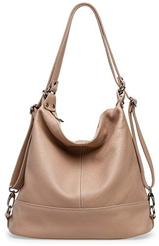 Caspar 2 in 1 Schultertasche Rucksack aus Leder Damen Tasche - PREMIUM LINE - Modell No.796 - Made in Italy, Farbe:rosa, Größe:One Size