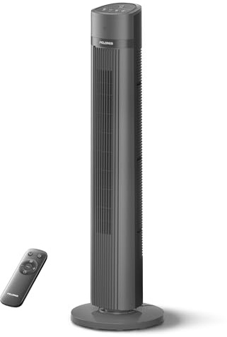 PELONIS 40-inch Bladeless Tower Fan for Bedroom, Standing Fan with Remote Control, 26ft/s, 90° Oscillation, 3 Speed Settings, 27 dB, 3 Modes, 15-Hour Timer, LED Display, Fan that Blows Cold Air, Black