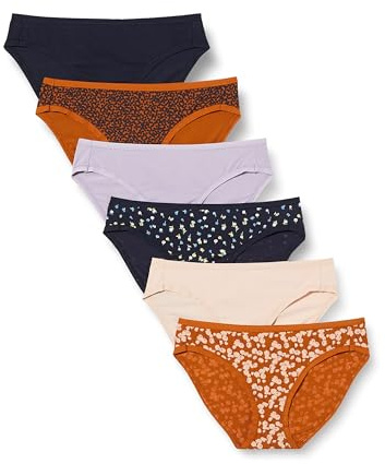 Amazon Essentials Bas de Bikini en Coton (Grandes Tailles Disponibles) Femme, Lot de 6, Multicolore/Fleuri/Imprimé Pétales, 40