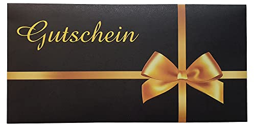 50 Briefumschläge für Gutscheine. Schwarz mit einer goldenen Schlaufe passend für Gutscheine im DL Format