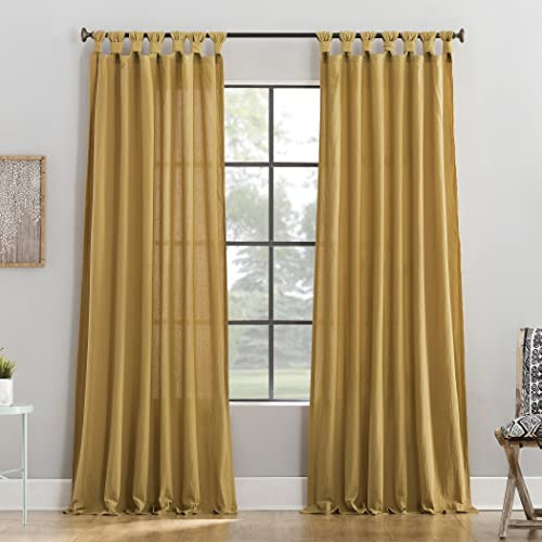 Archaeo Washed Cotton Twist Tab Curtain, 52 x 84, Mustard Yellow