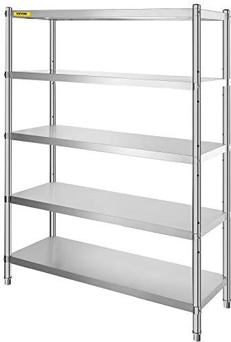 VEVOR Scaffale in Acciaio Inox 5 Ripiani Regolabili 120 x 45,5 x 183 cm, Scaffalatura Portata 150 kg per Ripiano, Resistente per Cucina, Garage, Magazzino e Officina