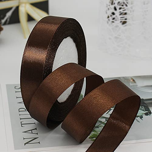 ZHIHUI Brown Satin Ribbon 20mm, 22 Meters Solid Colors Fabric Ribbon, Perfect for Wedding Decor, Wreath, Baby Shower, Gift Package Wrapping, Party Balloon & Hair Bows Decoration and Other Projects