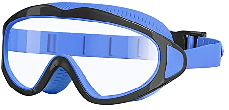 Schwimmbrille Kinder - Kinder Schwimmbrille 4-12 Jahre, Swimming Goggles Kids, Großes Objektiv Anti Fog Wasserdicht Komfortabeler (Schwarz & Blau)