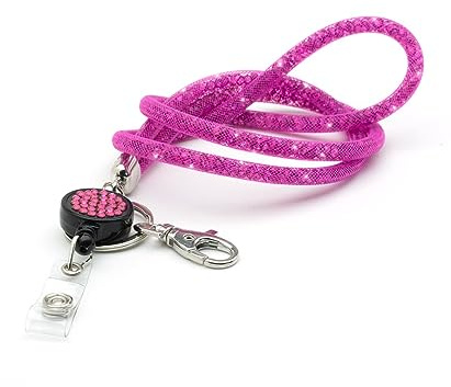 CKB LTD Sparkle Lanyards, Lanyard Card Holder for Neck Rhinestone Glitter Crystal Gems Neck Strap with Swivel Metal Clip and Sparkly Retractable Reel ID Tag Holder Clip 1pc