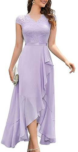 Bbonlinedress Aftonklänning, elegant för bröllop, spetsklänning, chiffongklänning, hi-lo-klänning, brudklänning, festklänning, examensklänning, lång, balklänning, strandklänning, Lavendel, M