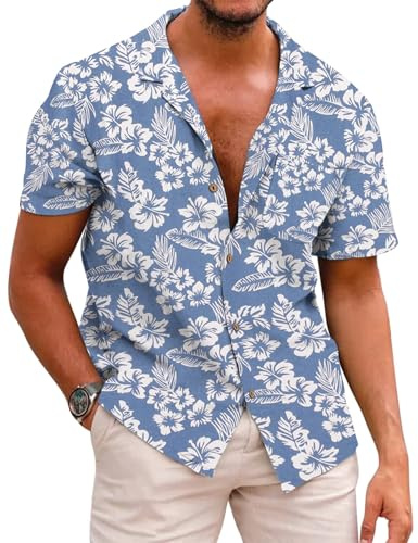COOFANDY Chemise en Lin pour Homme Manches Courtes pour Les Loisirs et l'été Couleur Unie Basique pour la Plage